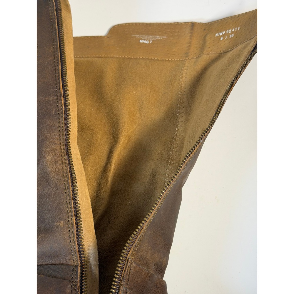 Born Crown Brown Leather Tall Knee High Buckle Moto Boots Block Heel Womens 8 - Picture 14 of 14